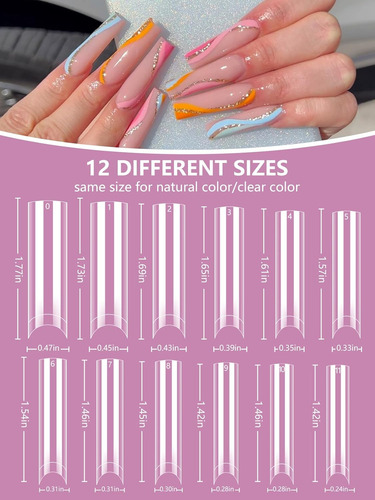 480 Puntas De Uñas Y Pegamento Extra Largos En Forma De C, 2