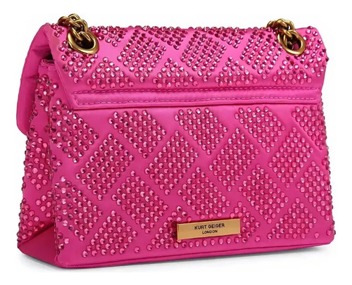 Bolso Kurt Geiger Para Mujer, Original, De Lujo, Color Rosa Rosa Chicle Lisa Níquel Dorado