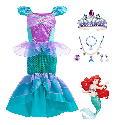 Disfraz De Sirena De Vestido Princesa Ariel Para Niñas Fiesta Cumpleaños Carnaval De Rol Halloween