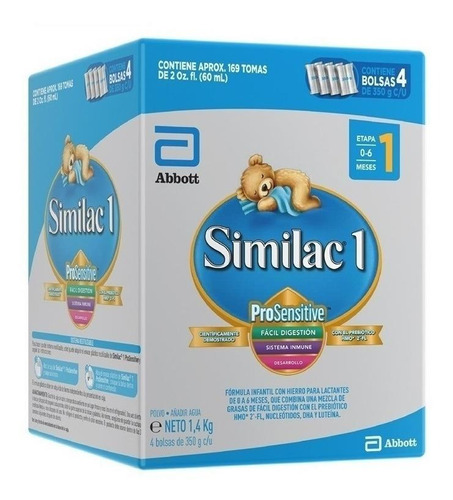 Leche de fórmula en polvo Abbott Similac ProSensitive 1 en caja de 1 de 1.4kg - 0  a 6 meses