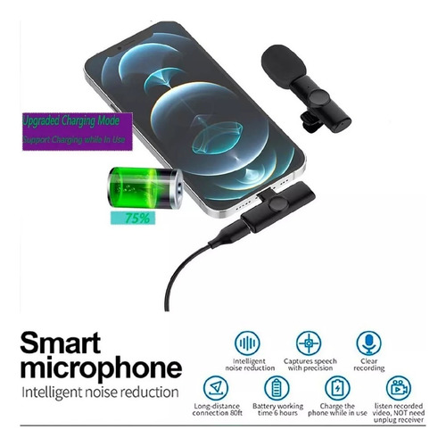 Micrófono Inalámbrico Solapa Para iPhone Lightning My-7300 Color Negro