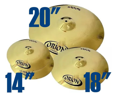 Set Platillos Orion Twister Hi Hat 14 + Crash 16 + Ride 20