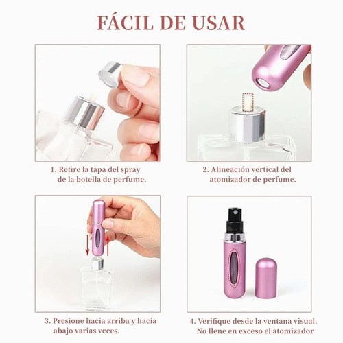 Imagen 4 de 9 de Mini Perfumero Portátil Recargable 5ml Atomizador Colores