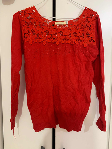 Sweater Con Flores Gipiur Brillos Primavera