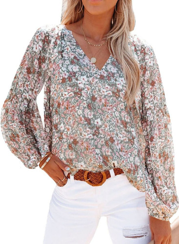 Blusa Para Mujer Estampado Floral Cuello En V Primavera