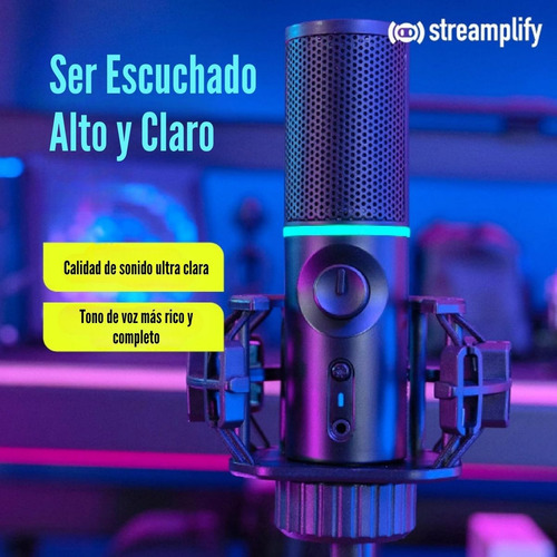 Micrófono Streamplify Mic TriPod Rgb Cardioide (con Trípode)