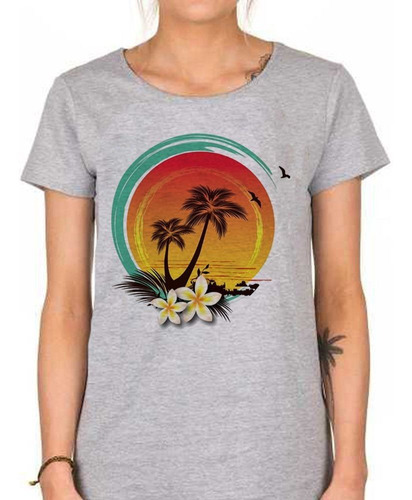 Remera De Mujer Sol Arena Playa Palmeras Tropical Beach