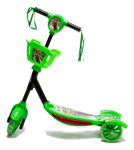 Patinete Infantil De 3 Rodas Dino Com Luz Cesta Som + Hulk