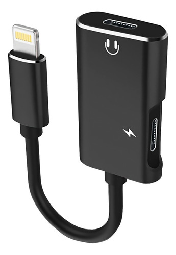 Adaptador Áudio + Carregador Lightning Duplo Para iPhone Cor Preto