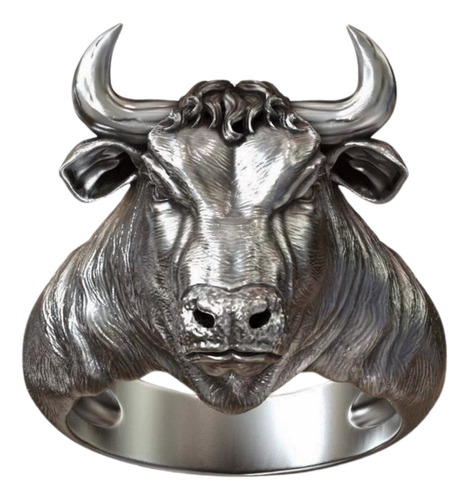 Anillo Hombre Cabeza De Toro Tauro Con Cuernos Plata 925