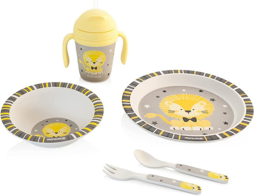 Set Alimentación Infantes Bebe Plato Vaso Miniland Bambú Ax®