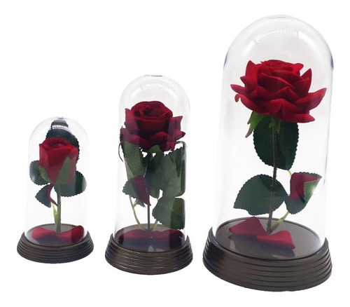 Kit A Rosa Encantada A Bela E A Fera 11 Redomas De 15 Cm E 4 Redomas De 19 Cm