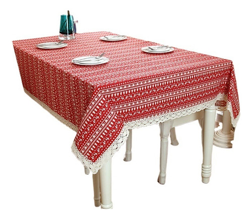 Mantel De Lino Y Algodón Con Forma De Árbol De Navidad Rojo