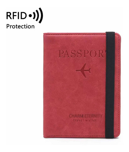 Color Rojo Funda para Pasaporte para Hombres y Mujeres Cartera de Viaje con Bloqueo RFID 
