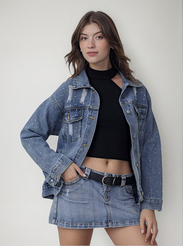 Campera De Jean Con Estrás Brillos Upminorista