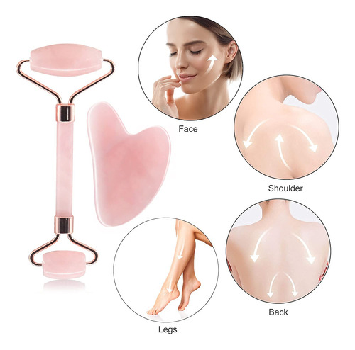 Micoowin Jade Roller And Gua Sha Set - Natural Rose Quartz F