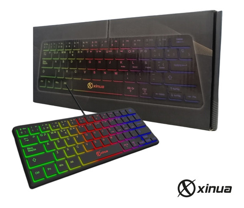 Teclado Mini Gamer Xinua K1 Luz Rgb Nivel Brillo Español Usb Color Del Teclado Negro