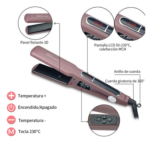 Plancha para cabello profesiona Profesional multifunción 480f Titanio Keratinas Ajuste de control de temperatura en 25 niveles 127V Función de corte automático de la electricidad