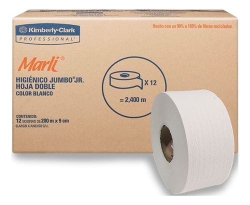 Papel Higienico Jumbo Jr Marli Caja 12 Rollos 200 Metros