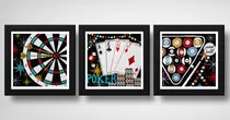 Comprar Set 3 Cuadros Juegos Poker Cartas Pool Dardos - 33x33cm Marco Negro