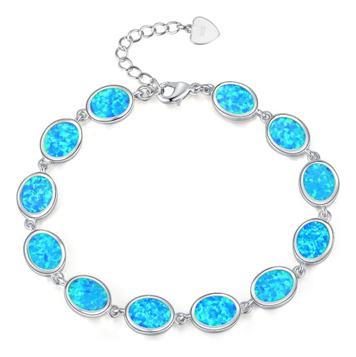Cinily Pulsera De Ópalo De Fuego Azul Chapada En Oro Blanco