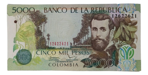 Billete 5000 Pesos Serial Radar 12622621 02/ago/2014 Unc