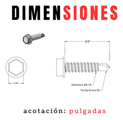 Pija Cabeza Hexagonal Punta Broca #8 X 3/4 Bolsa 1000 Piezas