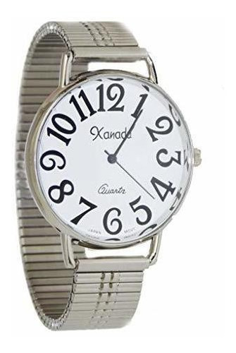 Reloj De Ra - Unisex Sliver Tone Stretch Band Easy To Read W