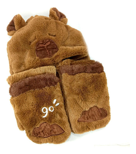 Gorro Capybara 3 En 1 Gorro Bufanda Y Guantes Carpincho Marrón Claro M Lisa