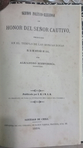 Sermon Politico-relijioso En Honor Del Señor Cautivo 1884