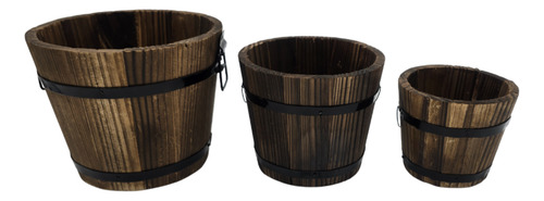 Set 3 Maceteros De Madera Tipo Barril Para Jardín Terrazas
