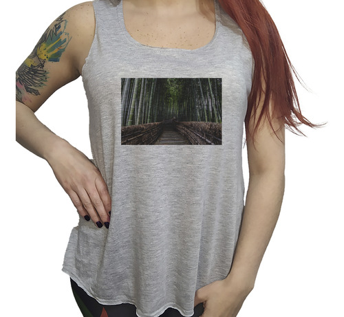 Musculosa Dama Bosque Bambu Japón Entrada Camino