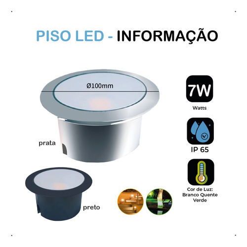 Kit 5 Balizador Spot Led 7w Embutir Chao Piso A Prova Dagua