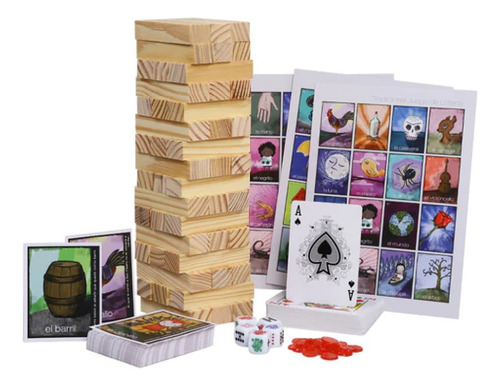 Novelty Set De Juegos 3 En 1 Poker Loteria Y Torre De Madera