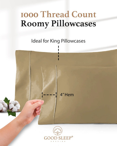 Set De 2 Fundas De Almohada King Taupe 1000 Tc En Algodón