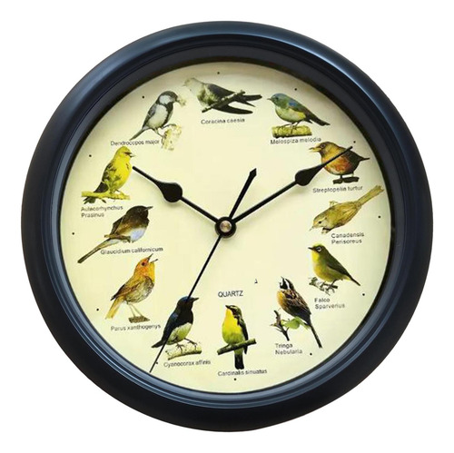 Reloj Musical Con Sonido De Pared Para Pájaros, Negro 32cm