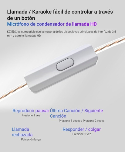 Imagen 6 de 8 de Auriculares In-ear Kz Edc 1dd Con Microfono Cable Fijo Ofc