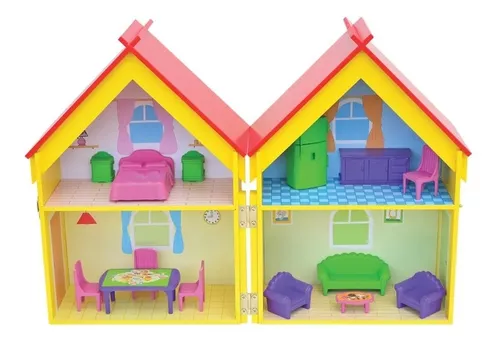 Casinha Da Peppa Pig Mobiliada Em Madeira Mdf C/ Móveis 41cm