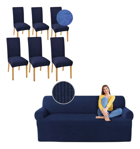 Cubre Sala Elástica Vero 3 Plazas + 6 Sillas Ajustables