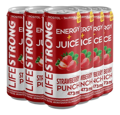 Energético Life Strong Energy Drink 6 Unidades Strawberry