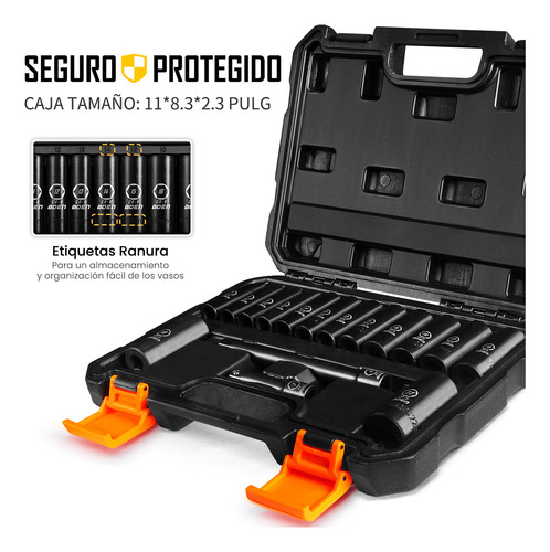 16 Pzas Juego De Dados De Impacto Profundo 3/8 Acc. 7-22mm