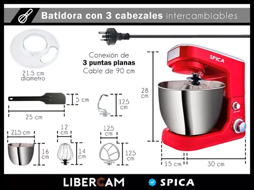 Batidora De Pie Spica Sp-850 Amasadora Mezcladora Electrica Color Rojo  Frecuencia 50-60Hz