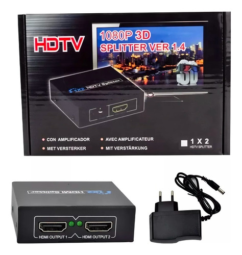 Splitter Divisor Señal 1 X 2 Salidas Hdmi 3d Full Hd 1080p