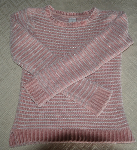 Sweater De Chenille Rosa Y Plateado-niña 9-10 Años