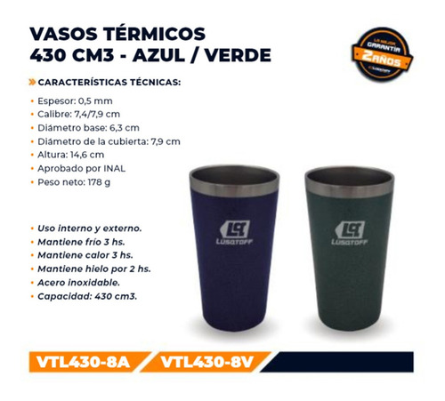 Vaso Térmico Lusqtoff 430ml Verde Vtl430-8v Frio Calor Acero