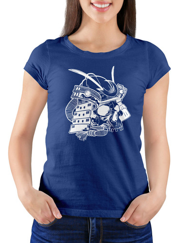 Playera Calavera Samurai Cuello U Para Mujer