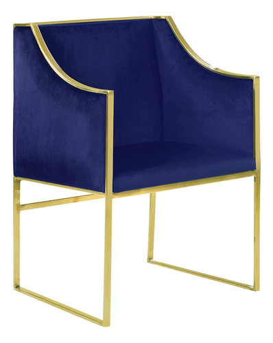 Silla Decorativa Terciopelo Marco Acero Moderna Color Azul