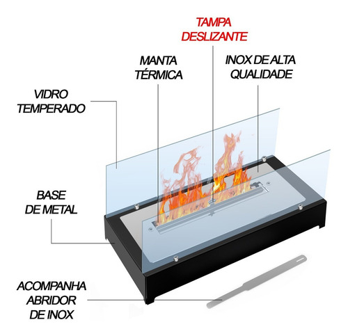 Lareira Ecológica À Álcool Ou Etanol Portátil - Model Fd 47 Cor Preto