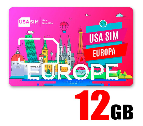 Tarjeta Chip Sim Europa Internet 12 Gb + Llamadas Sms Lte 4g