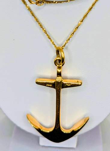 Enorme Y Elegante Dije De Ancla Crucifijo En Oro Ley 14k Amarillo